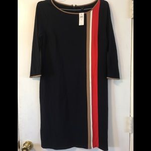 Ann Taylor navy dress-tan/white/orange trim